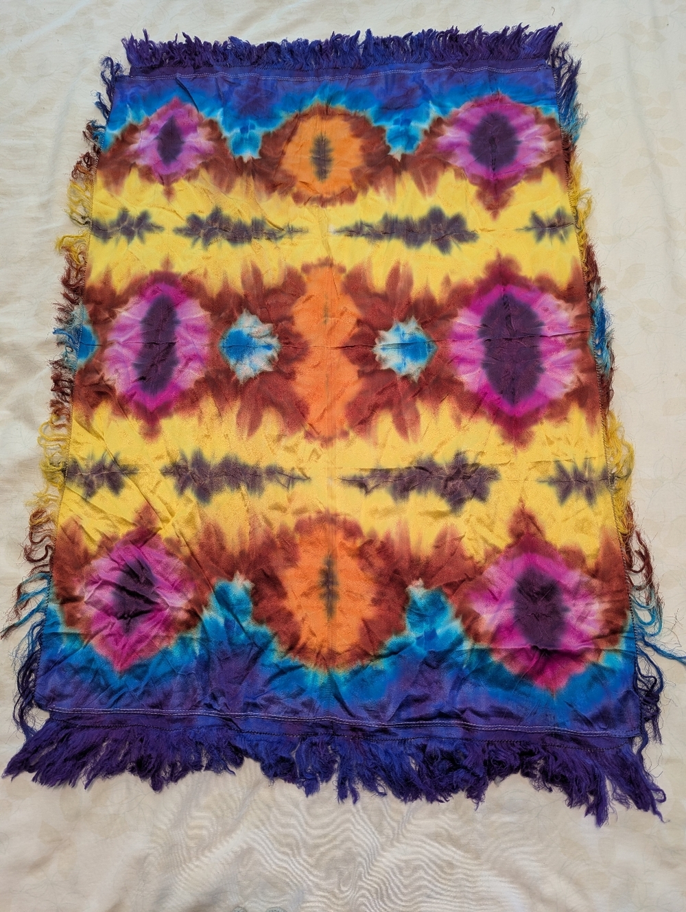 NWOT 100% Silk 100% Silk yellow orange purple tie dye rectangle scarf